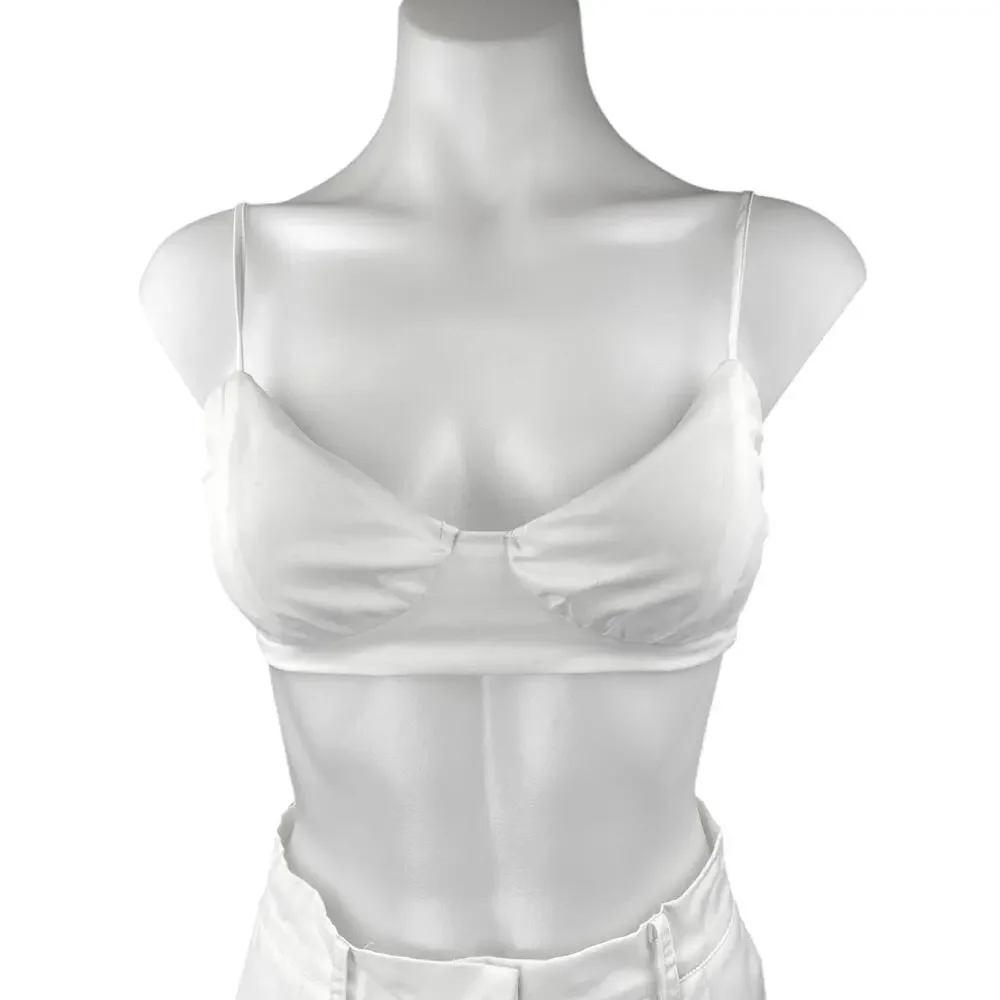 Princess Polly White Sleeveless Bralette Pleated High Waist Shorts 2 Pc Set Sz 2